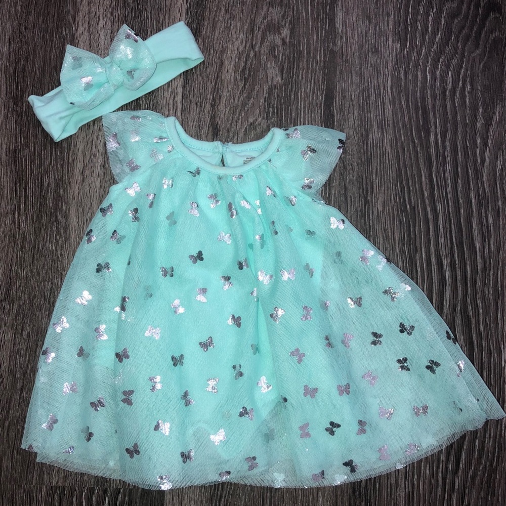 Newborn turquoise dress w/ headband